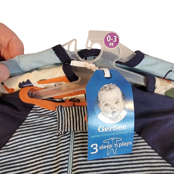 Gerber Cotton Sleep & Plays 3 Pac New With Tags NWT 0-3 Months - Picture 7 of 8